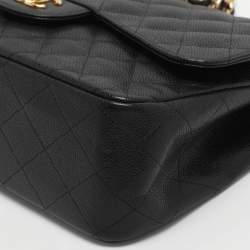 مملوكة مسبقًا Chanel Classic Double Flap Large Black Caviar Leather Shoulder Bag