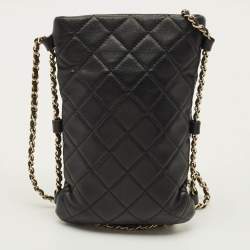 Pre Owned Chanel Chain Around Phone Black Quilted Leather Crossbody Bag