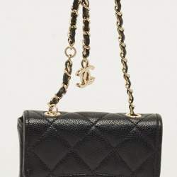 مملوكة مسبقًا Chanel Classic Black Quilted Caviar Leather Coin Purse with Chain