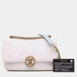 Pre Owned Chanel Blue White CC Quilted Calfskin Single Flap