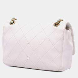 Pre Owned Chanel Blue White CC Quilted Calfskin Single Flap