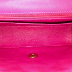 Pre Owned حقيبة شانييل وردية صغيرة مستطيلة كلاسيكية شيفرون جلد لامبسكين رفرف فردي