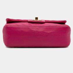 Pre Owned حقيبة شانييل وردية صغيرة مستطيلة كلاسيكية شيفرون جلد لامبسكين رفرف فردي