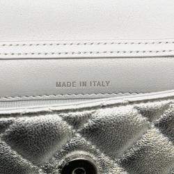 Pre Owned حقيبة حزام شانيل ستار كريستال لامبسكين فضي ميتاليك