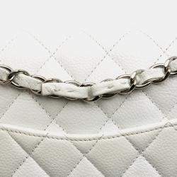 Pre Owned Chanel White Medium Classic Caviar Double Flap