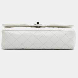 Pre Owned Chanel White Medium Classic Caviar Double Flap