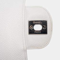 Pre Owned Chanel White Medium Classic Caviar Double Flap