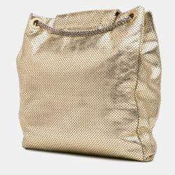 Pre Owned حقيبة يد توتس شانيل جلد عجل مثقوب متصدع معدني ذهبي درل