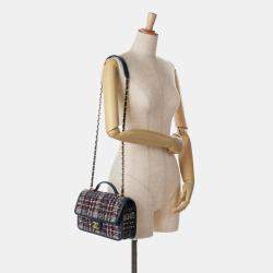 مملوكة مسبقًا حقيبة شانيل بلو تويد صغيرة "سكول ميموري" بيد علوية وغطاء