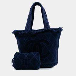 Pre Owned حقيبة شاطئ شانيل قطن تيري أزرق سي سي