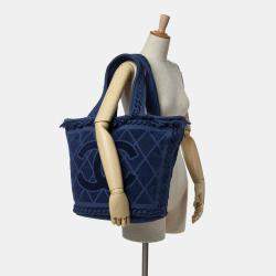 Pre Owned حقيبة شاطئ شانيل قطن تيري أزرق سي سي