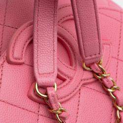 Pre Owned حقيبة شانيل فلاب رسائل كافيار مبطن صغيرة وردية اللون