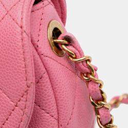 Pre Owned حقيبة شانيل فلاب رسائل كافيار مبطن صغيرة وردية اللون