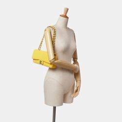 Pre Owned Chanel Yellow Chevron Jersey East West Flap