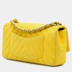 Pre Owned Chanel Yellow Chevron Jersey East West Flap