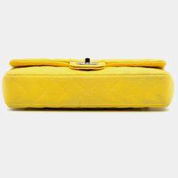 Pre Owned Chanel Yellow Chevron Jersey East West Flap