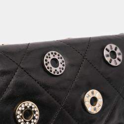 مملوكة مسبقًا Chanel Black Quilted Calfskin Star Attitude Grommet Fold Over Clutch