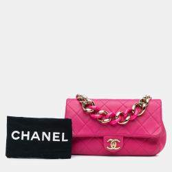 Pre Owned Chanel Pink Small Lambskin Elegant Chain Single Flap