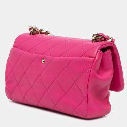 Pre Owned Chanel Pink Small Lambskin Elegant Chain Single Flap