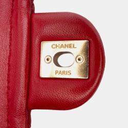 Pre Owned Chanel Red Small Quilted Lambskin Chain Link Flap