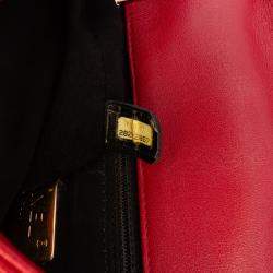 Pre Owned Chanel Red Small Quilted Lambskin Chain Link Flap