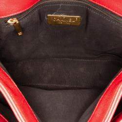 Pre Owned Chanel Red Small Quilted Lambskin Chain Link Flap