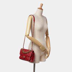Pre Owned Chanel Red Small Quilted Lambskin Chain Link Flap
