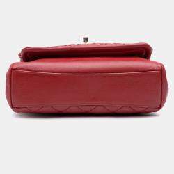 Pre Owned Chanel Red Small Quilted Lambskin Chain Link Flap
