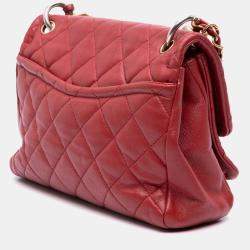 Pre Owned Chanel Red Small Quilted Lambskin Chain Link Flap