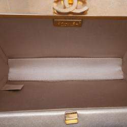 Pre Owned Chanel Gold Chocolate Bar Metallic Lambskin Frame Clutch with Chain