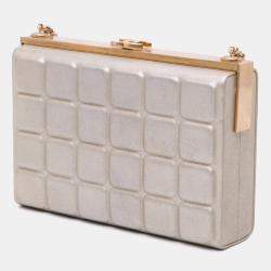 Pre Owned Chanel Gold Chocolate Bar Metallic Lambskin Frame Clutch with Chain
