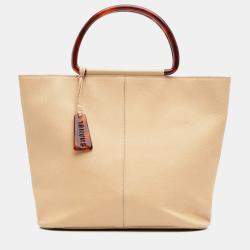 Pre Owned Chanel Brown Grained Calfskin Tortoise Top Handle Tote