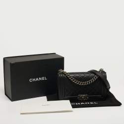 Pre Owned Chanel Boy Medium Black Quilted Caviar Leather Flap Bag