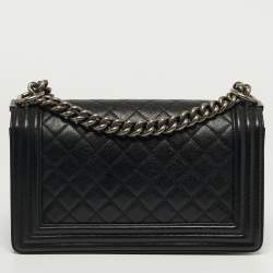 Pre Owned Chanel Boy Medium Black Quilted Caviar Leather Flap Bag