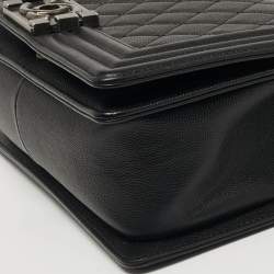 Pre Owned Chanel Boy Medium Black Quilted Caviar Leather Flap Bag
