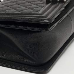 Pre Owned Chanel Boy Medium Black Quilted Caviar Leather Flap Bag