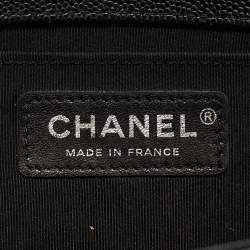 Pre Owned Chanel Boy Medium Black Quilted Caviar Leather Flap Bag