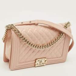 Pre Owned حقيبة شانيل بوي قلاب جلد براءة مبطن وردي ميتاليك وسط جديد