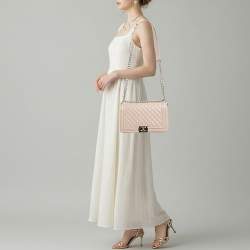 Pre Owned حقيبة شانيل بوي قلاب جلد براءة مبطن وردي ميتاليك وسط جديد