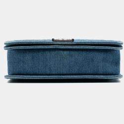 Pre Owned Chanel Blue Large Quilted Denim Boy Flap