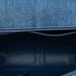 Pre Owned Chanel Blue Large Quilted Denim Boy Flap