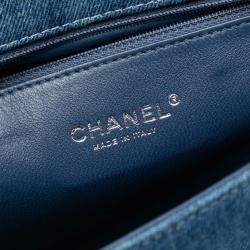 Pre Owned Chanel Blue Large Quilted Denim Boy Flap