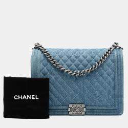 Pre Owned Chanel Blue Large Quilted Denim Boy Flap