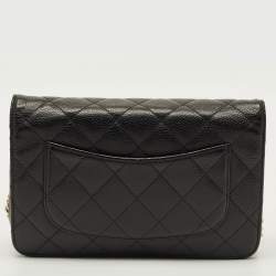 مملوكة مسبقًا حقيبة شانيل كلاسيكية سوداء بحجم WOC جلد كافيار مبطن