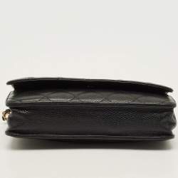 مملوكة مسبقًا حقيبة شانيل كلاسيكية سوداء بحجم WOC جلد كافيار مبطن