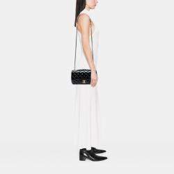 مملوكة مسبقًا شانيل أسود باريس سالزبورغ متوسط جلد ماعز لامع عين رفرف