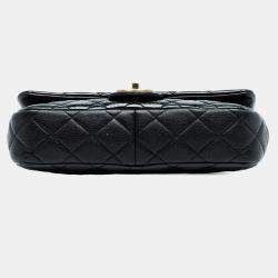 مملوكة مسبقًا شانيل أسود باريس سالزبورغ متوسط جلد ماعز لامع عين رفرف