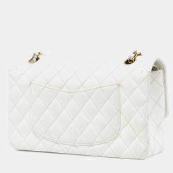 مملوكة مسبقًا Chanel White Medium Classic Caviar Double Flap