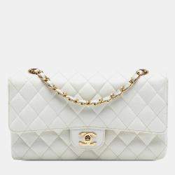 مملوكة مسبقًا Chanel White Medium Classic Caviar Double Flap