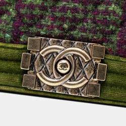 مملوكة مسبقًا Chanel Green Old Medium Tweed and Velvet Boy Flap